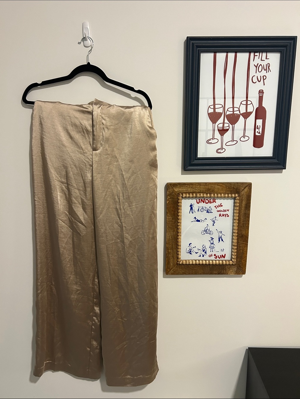 Women's Satin Wide Leg Trousers - Champagne Gold